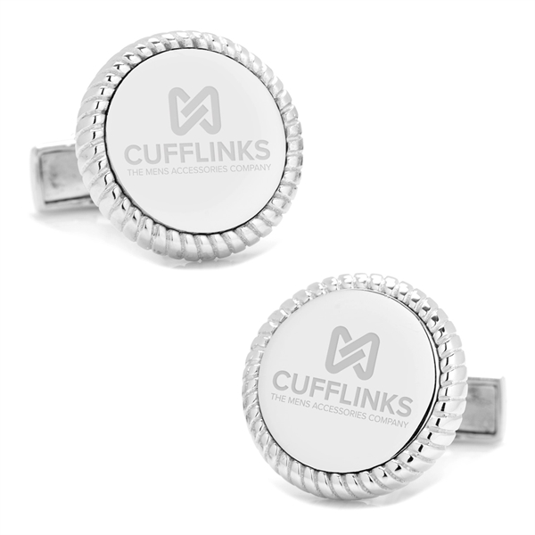 Sterling Silver Rope Border Round Engravable Cufflinks - Image 6