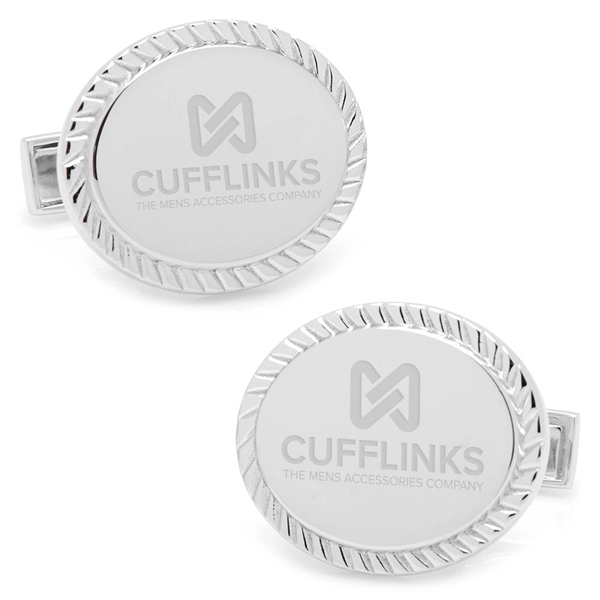 Sterling Silver Rope Border Oval Engravable Cufflinks - Image 7