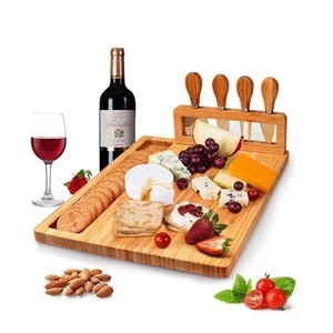 Cheese Plate with Cutter Set  Bamboo Cutting Board