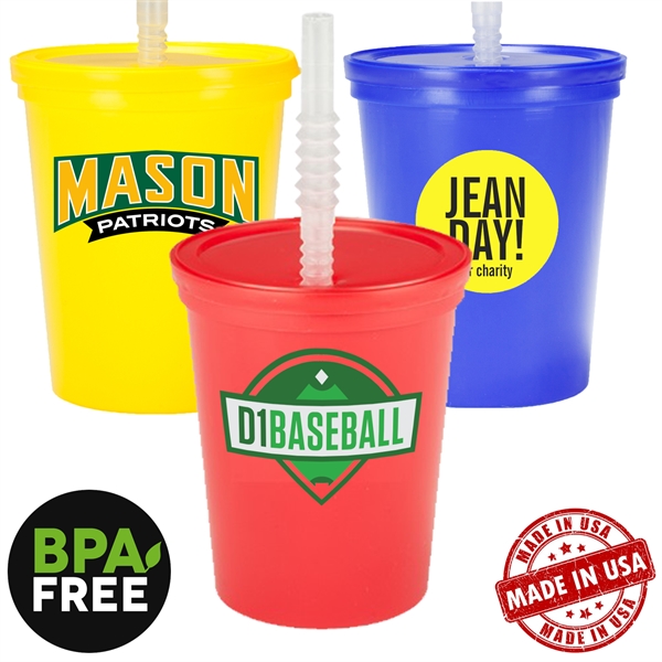 16 oz. USA made Stadium Cup w/ Lid & Straw BPA FREE Recycled - Image 1