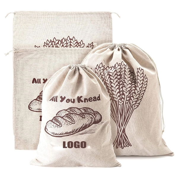 Reusable Drawstring Linen Bread Bag - Image 1