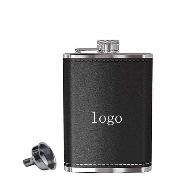 8oz Stainless Steel Flask with Black Wrap - Image 1