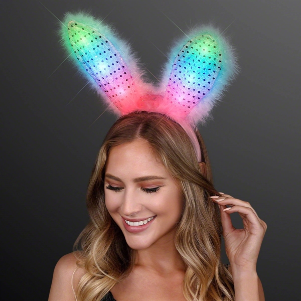 Light up bunny ears headband - pink and white - Image 1