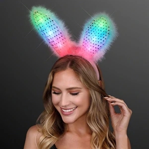 Light up bunny ears headband - pink and white