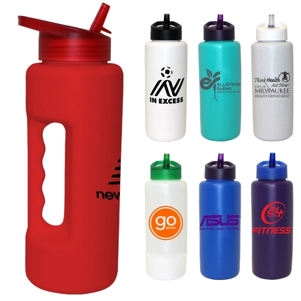 32 oz. Grip Bottle with Straw Cap Lid - Image 1