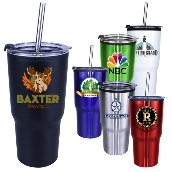 20 oz. Ares Tumbler with Stainless Straw/Flip Top Lid, Full - Image 1
