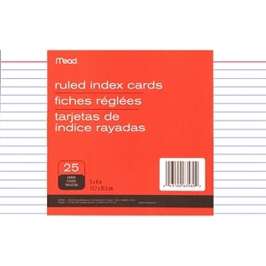 Mead 3x5" Lined Index Cards - 25 Count