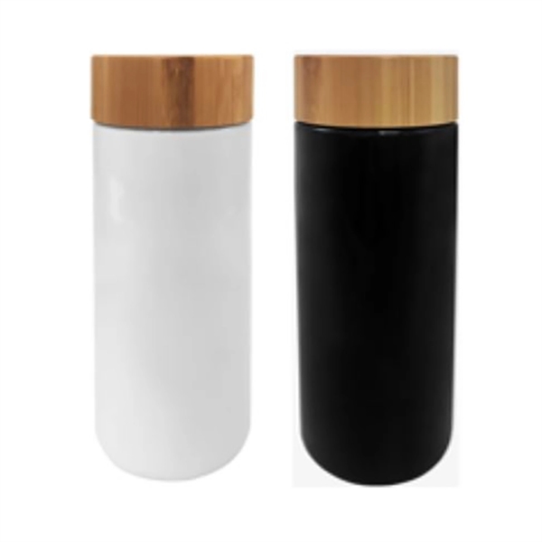 10 OZ Double Wall Ceramic Mug With Bamboo Lid - Image 4