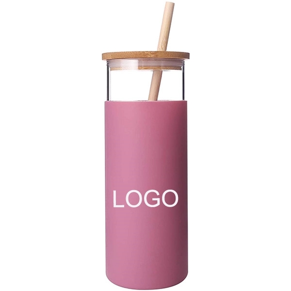 20oz Glass Tumbler Water Bottle With Bamboo Lid And  Straw