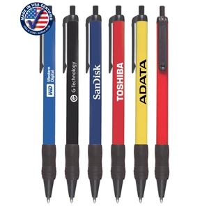 USA made Colored Barrel Ballpoint Click Pen w/ Rubber Grip
