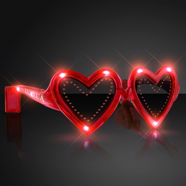 Flashing Heart Shaped Red Light Up Sunglasses - Image 1