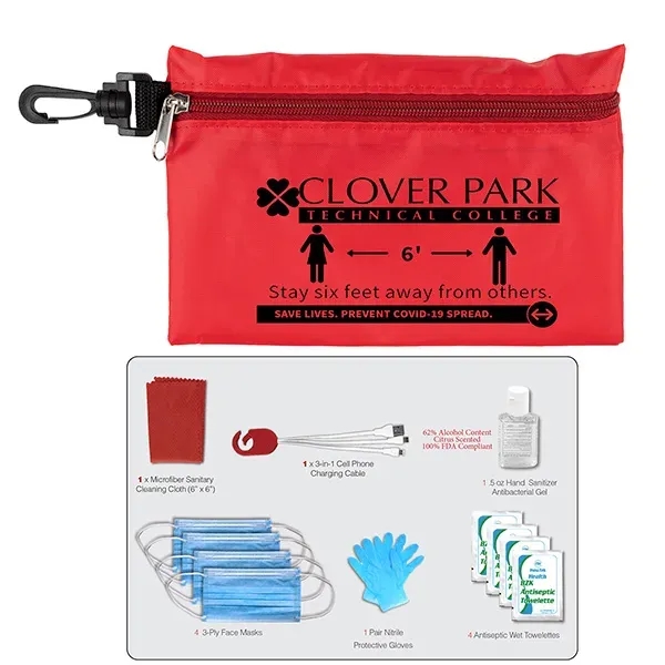 12 Piece Safety Kit in Zipper Pouch with Carabiner Attachmen - Image 2