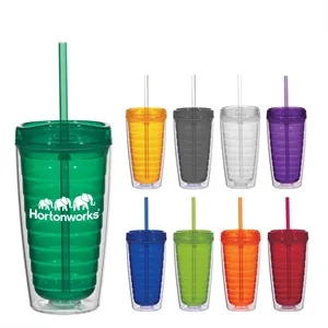 16 Oz. Econo Double Wall Tumbler With Lid And Straw