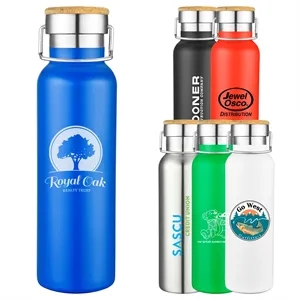 20 oz Double Wall SS Vacuum Bottle with Bamboo lid
