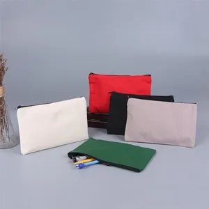Zippered canvas pencil bag for cosmetic storage handbag