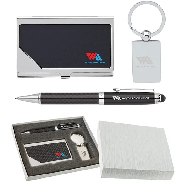Carbon Fiber Pen, Business Card Case and Chrome Keyring Set - Image 81