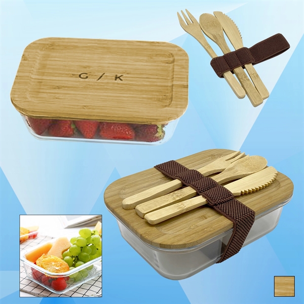 Lunch Set Tableware Flatware w/ Bamboo Lid - Image 1