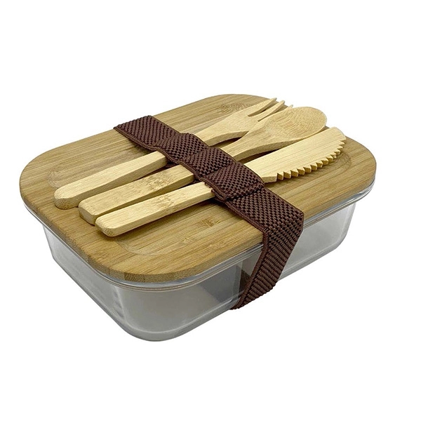 Lunch Set Tableware Flatware w/ Bamboo Lid - Image 2