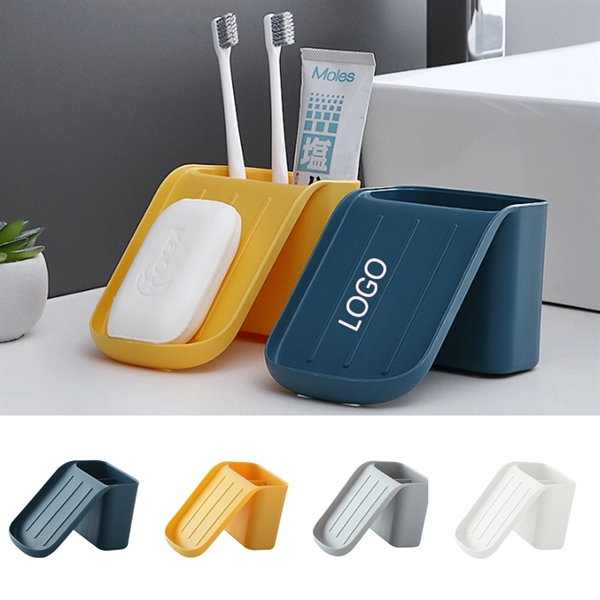 Dual Toothbrush Holder And Soap Holder With Sucker     - Image 1