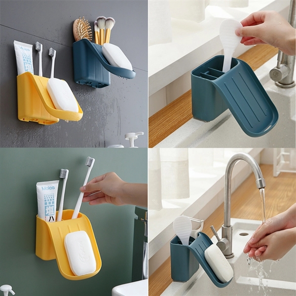 Dual Toothbrush Holder And Soap Holder With Sucker     - Image 4