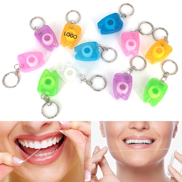 16 Yards Tooth Shaped Dental Floss Dispenser with Keyring    - Image 1