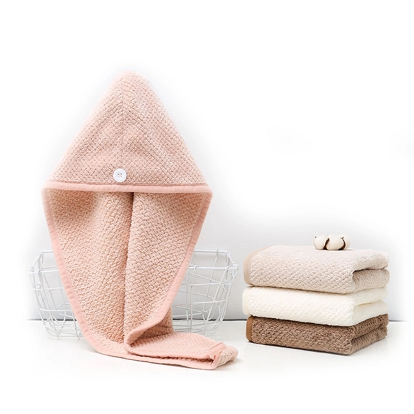 Coral velvet towel wrap drying hair cap hat     - Image 1