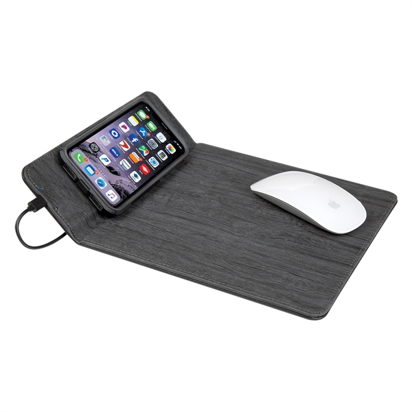 Woodgrain Wireless Charging Mouse Pad With Phone Stand - Image 10