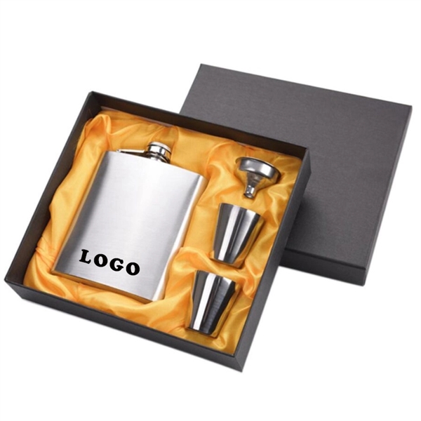 7oz. Stainless Steel Flask Gift Set - Image 1