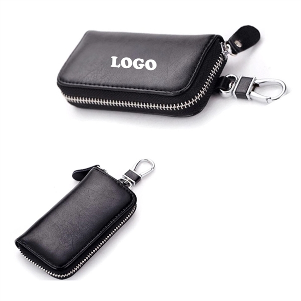 Cowhide Leather Zipper Car Key Holder Pouch - Image 3