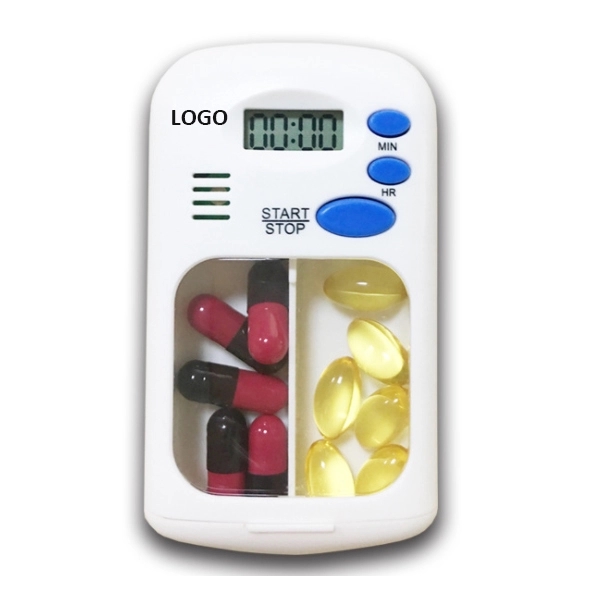 Portable 2 Grids Pill Box Timer with LCD Digital Alarm
