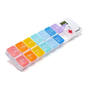 7 Day Pill Organizer with Reminder Alarm and 14 Compartments
