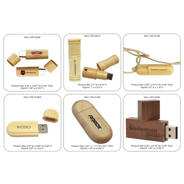 Eco friendly Bamboo or Wooden USB Drive in Various Shapes
