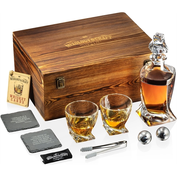 Elegant Whiskey Decanter Set in Wooden Box - Image 1