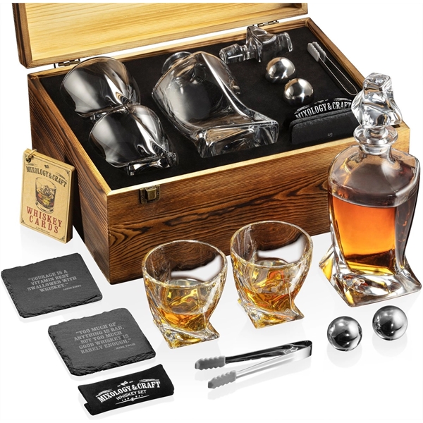 Elegant Whiskey Decanter Set in Wooden Box - Image 2