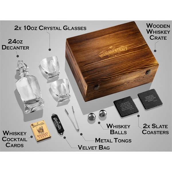 Elegant Whiskey Decanter Set in Wooden Box - Image 3