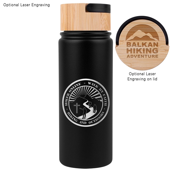 20oz. Vacuum-Sealed Stainless Water Bottle with Bamboo Lid - Image 2