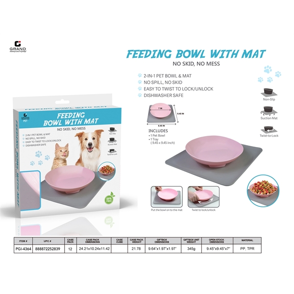 Non-Skid Pet Bowl With Mat