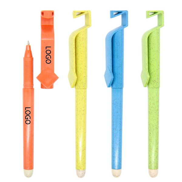 Eco-friendly Wheat Fibre Ball Pen With Phone Stand