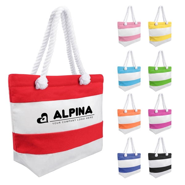 Striped Canvas Tote w/Rope Handle