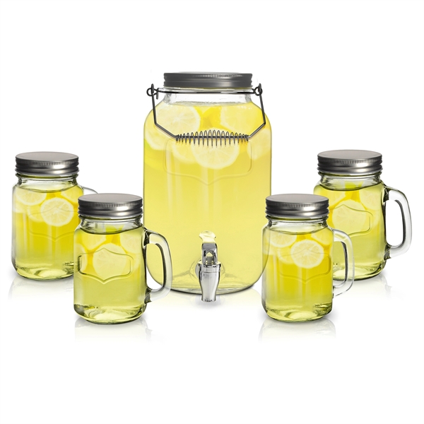 5pc Beverage Dispenser with Jar Mugs and Lids