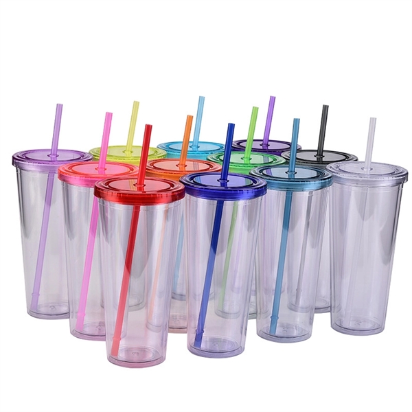 24 Oz. Carnival Cup W/Color Straw & Clear Lid