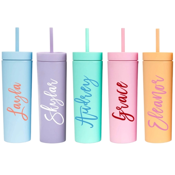 16 oz Frosted Matt Double Wall Skinny Tumblers with Straw