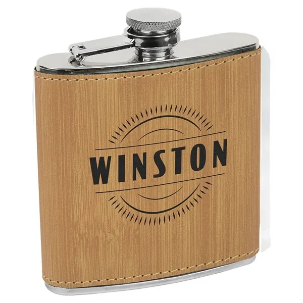 6 oz. Bamboo Laserable Leatherette Stainless Steel Flask