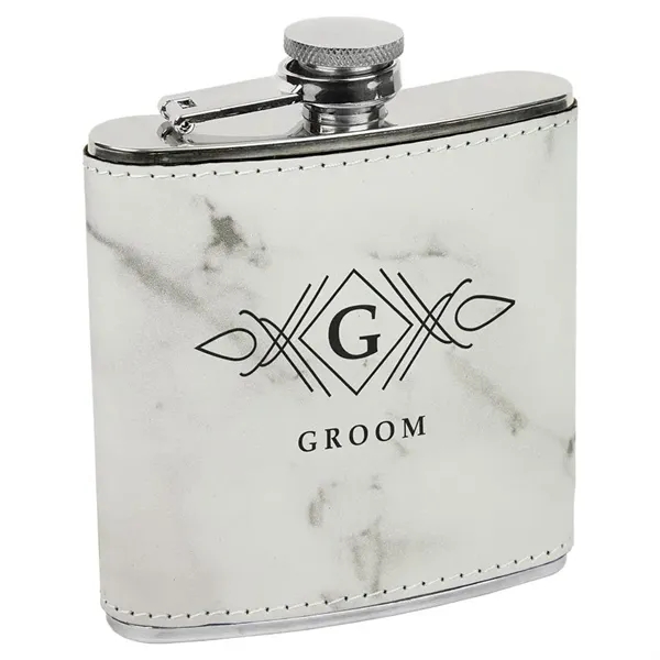 6 oz. White Marble Leatherette Stainless Steel Flask