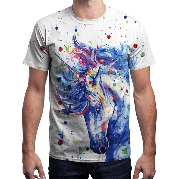 Men's short sleeved watercolor unicorn print T-shirt