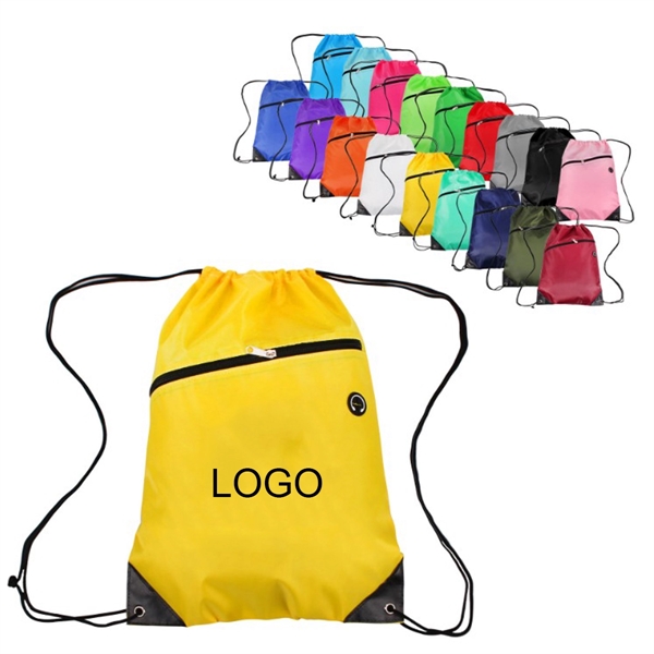 Drawstring Sports Backpack With Front Zipper