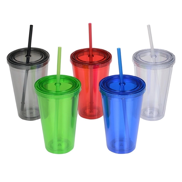 16 Oz.  Acrylic Cup With Cap Straw