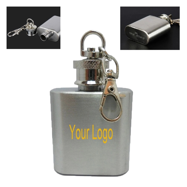Mini 1oz stainless steel flask with keychain