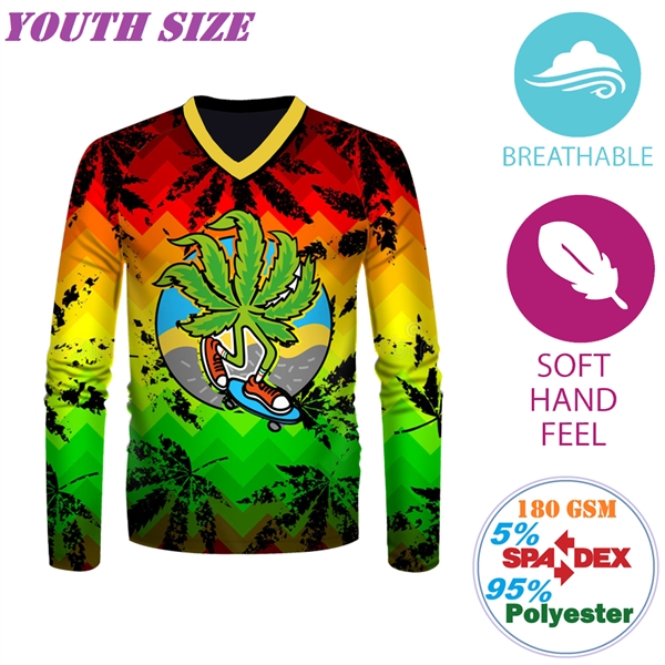 180G Poly-Cotton Sublimated Youth Long Sleeve V-Neck T-Shirt