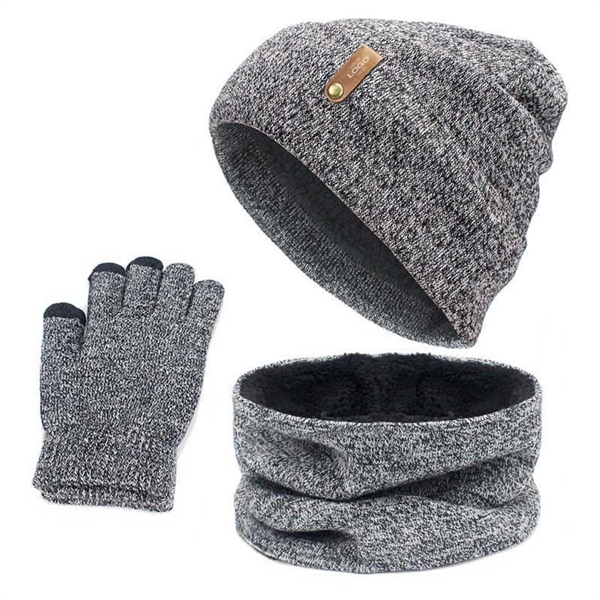 Three-piece hat scarf  touch screen gloves